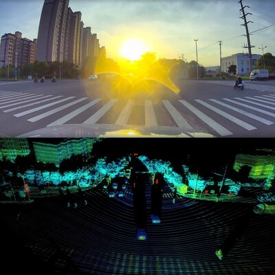 低角度陽光直射實景 VS Innovusion圖像級超遠(yuǎn)距激光雷達(dá)點(diǎn)云視角