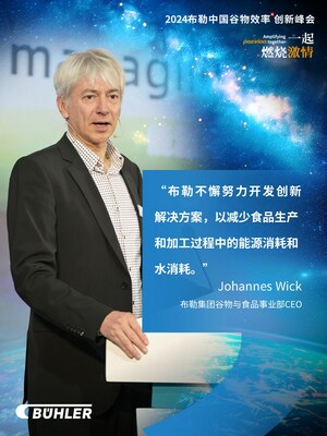布勒集團(tuán)谷物與食品事業(yè)部CEO Johannes Wick就全球谷物市場(chǎng)趨勢(shì)和布勒解決方案做了開場(chǎng)演講