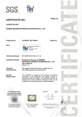 SGS為宏茂微頒發(fā)ISO 26262汽車功能安全流程認(rèn)證證書