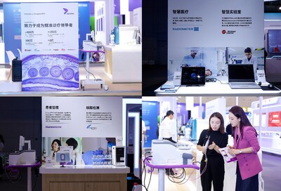 在加速臨床醫(yī)學(xué)診斷展區(qū)，丹納赫帶來了旗下貝克曼庫爾特助力檢驗(yàn)科智能化的DxLAB智慧實(shí)驗(yàn)室、賽沛用于解決醫(yī)療現(xiàn)場快速分子檢測的便攜式快速核酸篩查站（PRGSS）、雷度米特專為床旁檢測打造的AQURE POCT數(shù)字化整體解決方案、麥默通針對(duì)乳腺結(jié)節(jié)和乳腺癌的Flex?睦蘭?乳房病灶旋切式活檢系統(tǒng)與D-iCare醫(yī)生工作室-患者管理一站式數(shù)字化解決方案。