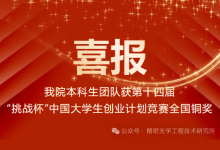 精密光學(xué)工程技術(shù)研究所本科生團(tuán)隊(duì)榮獲第十四屆“挑戰(zhàn)杯”中國(guó)大學(xué)生創(chuàng)業(yè)計(jì)劃競(jìng)賽全國(guó)銅獎(jiǎng)！