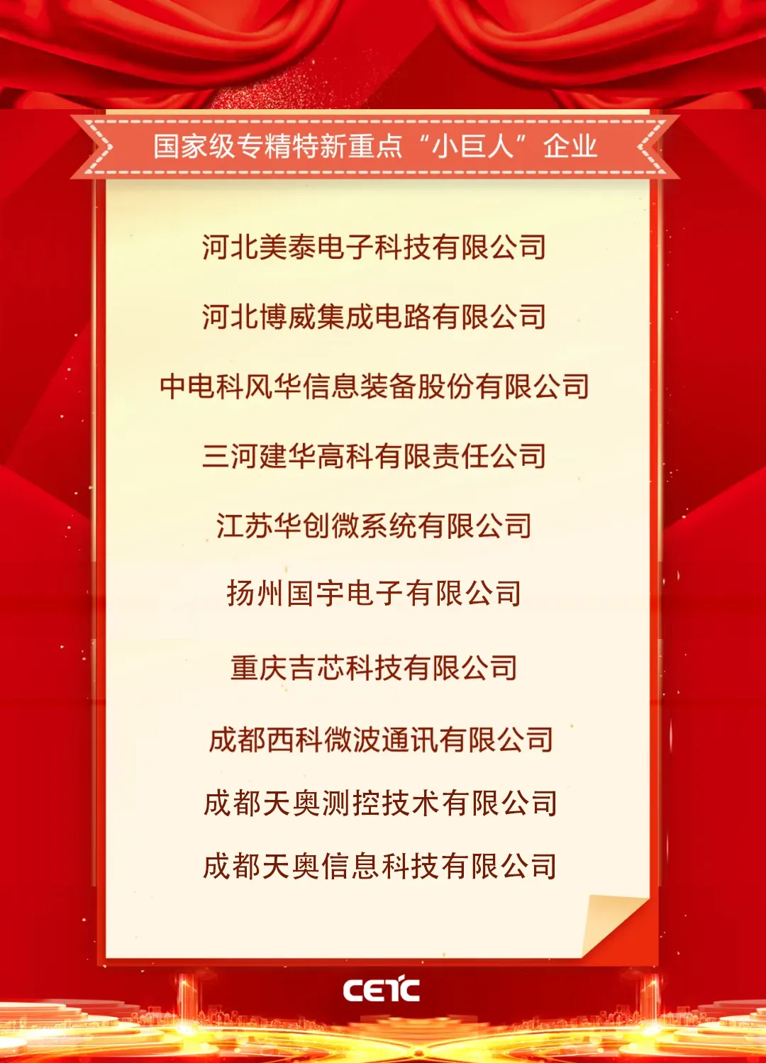  中國電科多家單位入選國家級(jí)專精特新重點(diǎn)“小巨人”企業(yè)