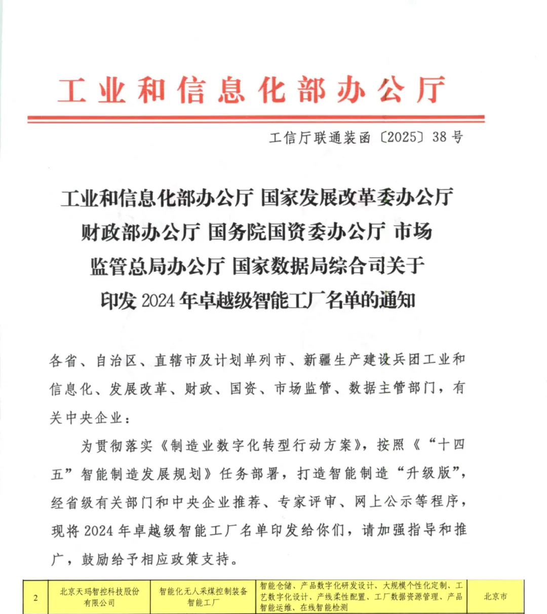 中國煤科天瑪智控入選首批國家卓越級(jí)智能工廠 彰顯“硬”核實(shí)力