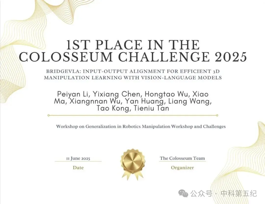 中科第五紀(jì)問鼎CVPR 2025機(jī)器人通用操作大賽全球第一！