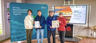 啟動儀式現(xiàn)場（從左至右：SEE基金會合作發(fā)展與內(nèi)容運營總監(jiān)周軒宇，英飛凌科技高級副總裁、工業(yè)與基礎(chǔ)設(shè)施業(yè)務(wù)大中華區(qū)負(fù)責(zé)人于代輝，綠色江河發(fā)起人楊欣，英飛凌科技大中華區(qū)企業(yè)傳播負(fù)責(zé)人朱琳）