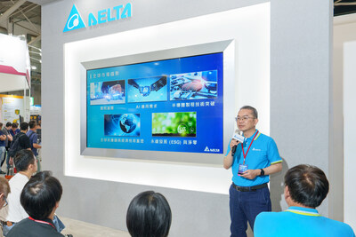 2.臺(tái)達(dá)機(jī)電事業(yè)群劉佳容總經(jīng)理分享臺(tái)達(dá)智能制造整合AI、數(shù)字孿生等前瞻技術(shù)，因應(yīng)全球趨勢(shì)與挑戰(zhàn)。